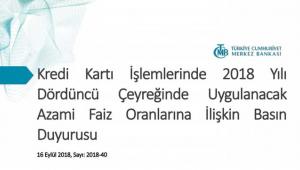 Merkez Bankası duyurdu: Kredi kartı işlemlerinde azami faiz oranları 2018