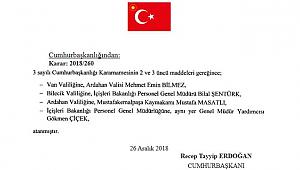 27 Aralık tarihli Vali ve Kaymakam atamasi isim listesi