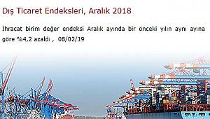 2018 Aralık ayında ihracat ve ithalat birim değerleri ne kadar oldu?