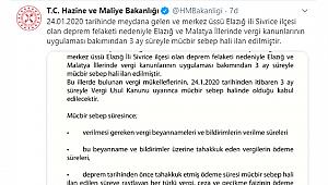 Elazığ ve Malatya'da 3 ay süreyle mücbir sebep hali ilan edildi