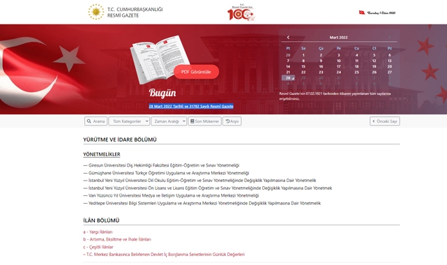 Resmi Gazete 28 Mart 2022 tarihli sayısı