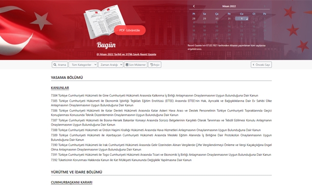 Resmi Gazete 1 Nisan 2022 kanun ve yeni kararları