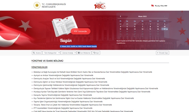 Resmi Gazete 17 Nisan 2022
