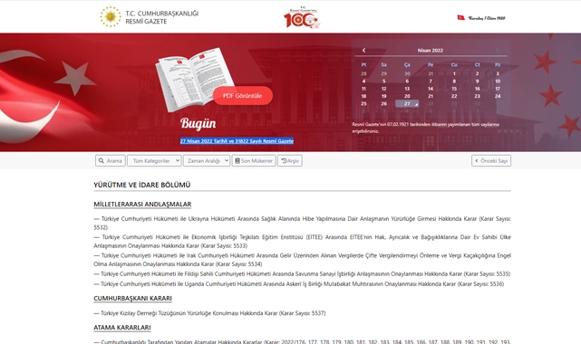 Resmi Gazete (27 Nisan 2022)