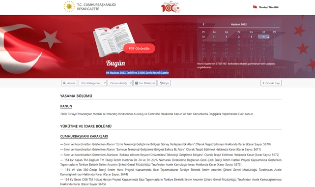 4 Haziran 2022 Resmi Gazete kararları yayımlandı