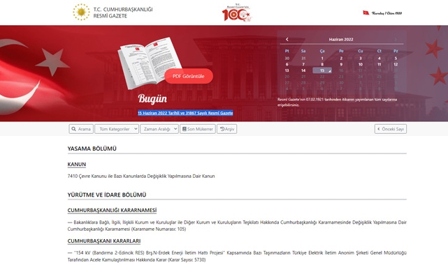 Resmi Gazete (15 Haziran 2022)