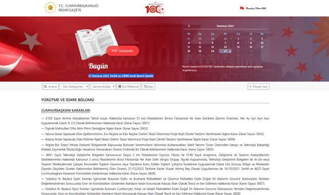 Resmi Gazete (21 Temmuz 2022) kritik karar ve yönetmelikler yürürlüğe girdi