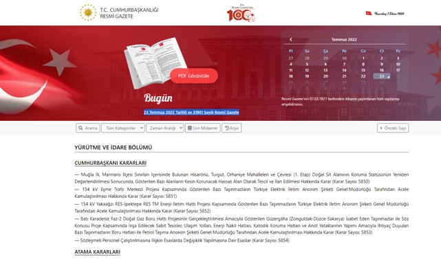 Resmi Gazete (23 Temmuz 2022)