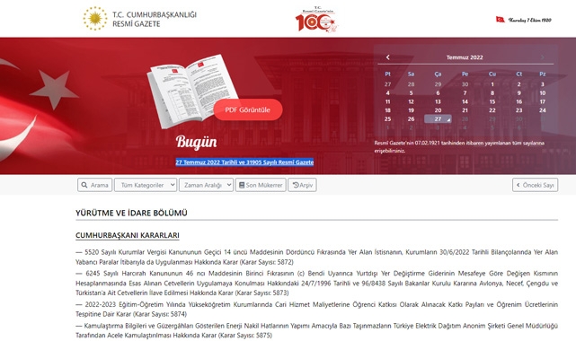 Resmi Gazete (27 Temmuz 2022) sayılı ekinde hangi kritik kararlar yürürlüğe girdi?