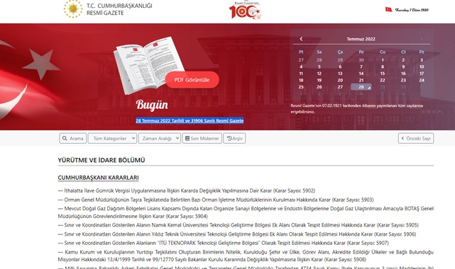 Resmi Gazete (28 Temmuz 2022) kritik yönetmelik, atama ve son kararlar