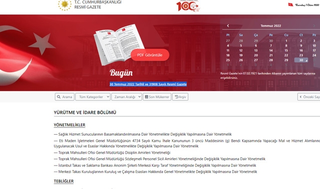 Resmi Gazete (30 Temmuz 2022) hangi yeni kararlar var?
