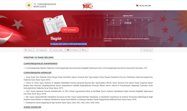 Resmi Gazete (4 Ağustos 2022) bugün yayımlanan resmi karar ve yönetmelikler neler?