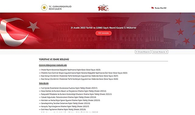 Resmi Gazete 31 Aralık Mükerrer Sayısı