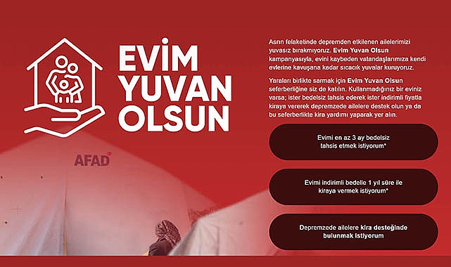 Depremzedeler barınma ihtiyacını "Evim Yuvan Olsun" sitesinden karşılayabilecek! evimyuvanolsun.org