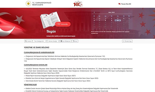 Resmi Gazete 10 Mart 2023 tarihli kararları