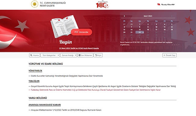 Resmi Gazete 22 Mart 2023 yönetmelik ve kararları neler?