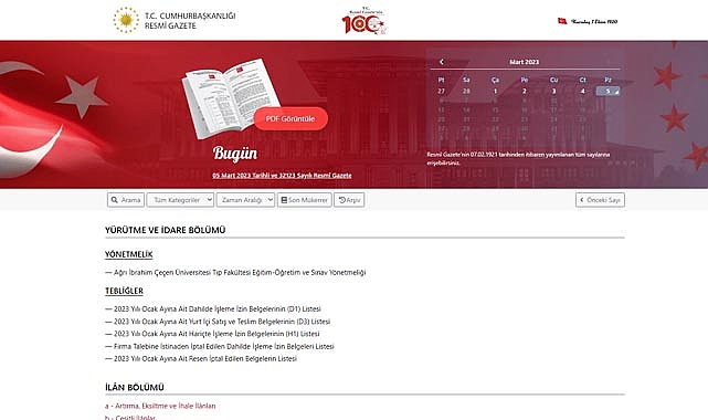 Resmi Gazete 5 Mart 2023 Pazar sayısı