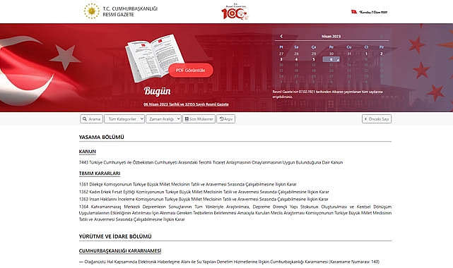 Resmi Gazete 6 Nisan 2023 tarihli sayısı ve yürürlüğe giren kararlar