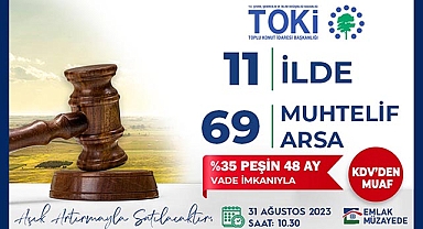 TOKİ,11 ilde 69 adet arsayı KDV’den muaf yüzde 35 peşinat 48 ay vade ile satacak! Emlak Müzayede online satış başlıyor