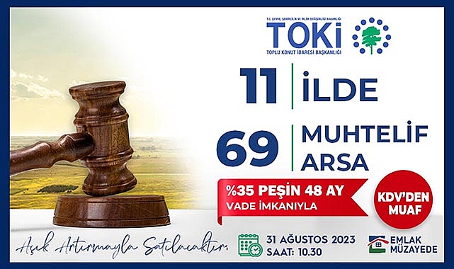 TOKİ,11 ilde 69 adet arsayı KDV’den muaf yüzde 35 peşinat 48 ay vade ile satacak! Emlak Müzayede online satış başlıyor
