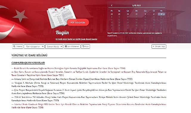 Resmi Gazete 3 Eylül 2023 tarihli sayısı