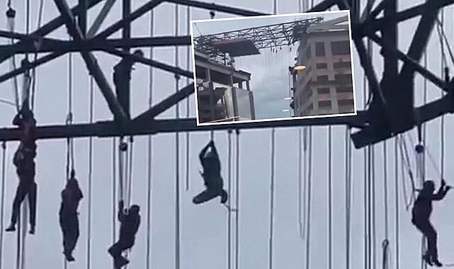 Korkunç görüntüler! 8 işçi 150 metre yüksekte işte böyle asılı kaldı