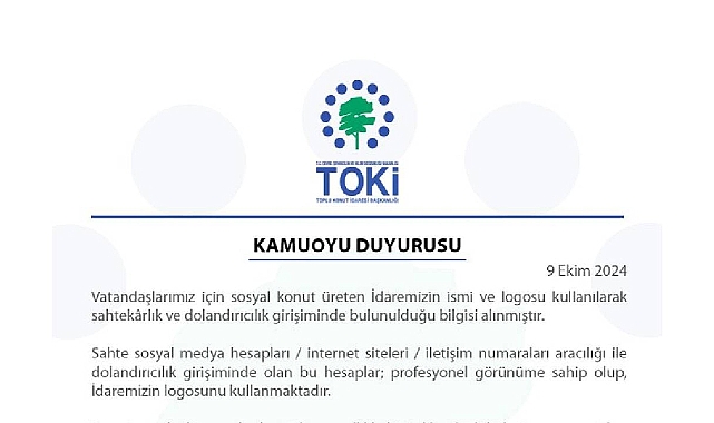 TOKİ'den dolandırıcılık uyarısı!