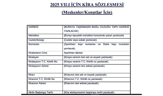 2025 kira sözleşmesi (Kira kontratı .Word, .PDF formatlarında indir)