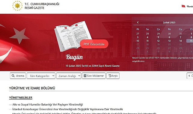 Resmi Gazete'de bugün hangi yönetmelik, tebliğ ve kararlar yayınlandı (15.02.2025)