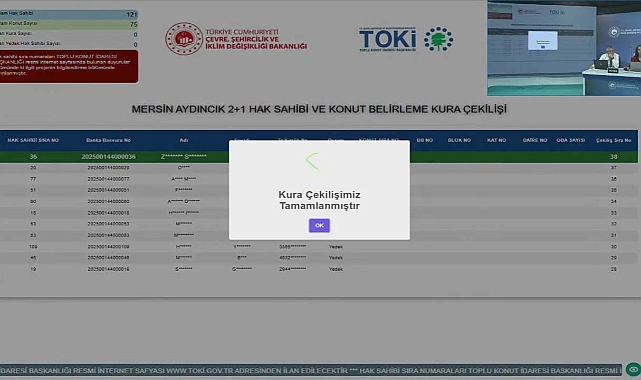 135 daireden oluşan Mersin Aydıncık TOKİ projesinde konut belirleme kura sonuçları açıklandı