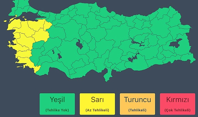 Bakanlık 9 il için sarı kod uyarısında bulundu