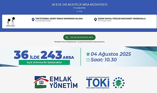 36 ilde TOKİ'den arsa satışı