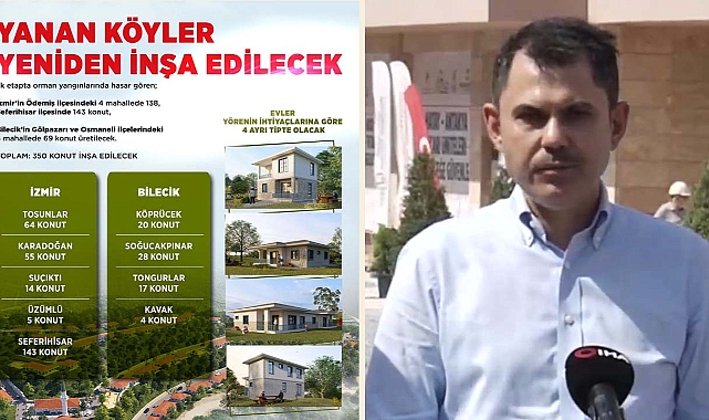 İzmir, Bilecik ve Seferihisar’da yangından etkilenen 350 konut 1 yıl içinde tamamlanacak